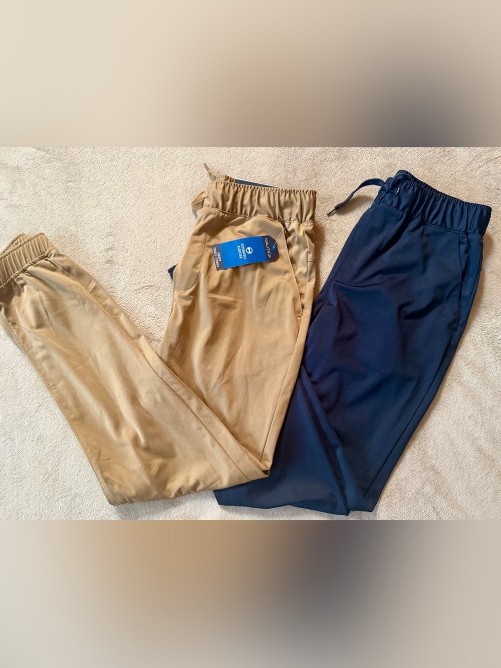 Set of 2 Nautica Kids Performance Stretch Tapered Joggers in Tan and Navy 14/16